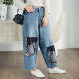 Women Spring Vintage Patchwork Ankle Length Jeans