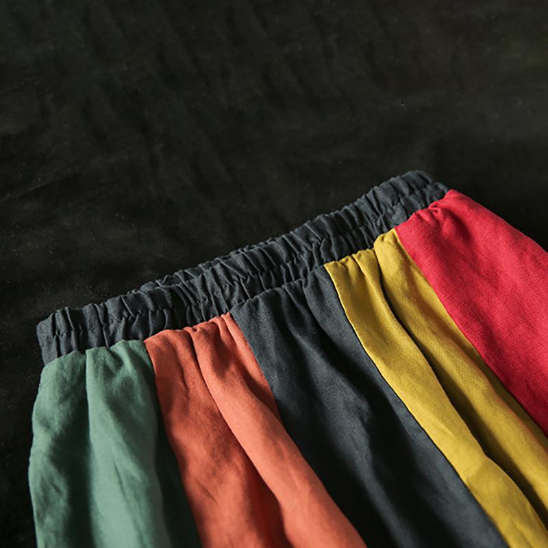 Rainbow Linen Mid-calf A-line Skirt