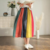 Rainbow Linen Mid-calf A-line Skirt