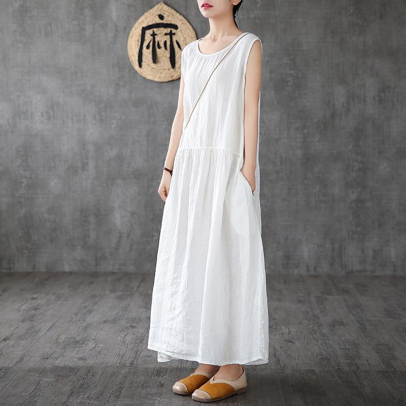 Women Linen Sleeveless Casual Summer Dress