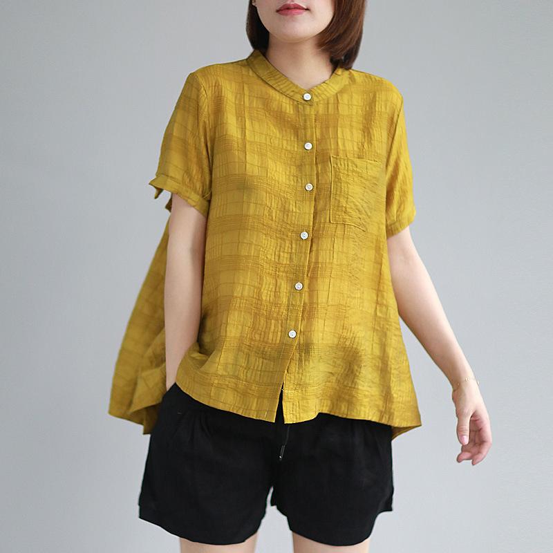 Casual Elegant Stand Neck Short Sleeve Blouse