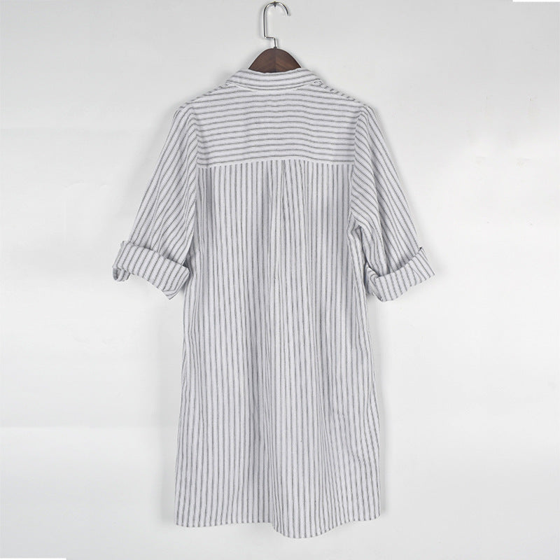 Loose Long Sleeve Striped Shirt Dress