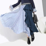 Patchwork Chiffon Fashion Pleated High Waist Skirt