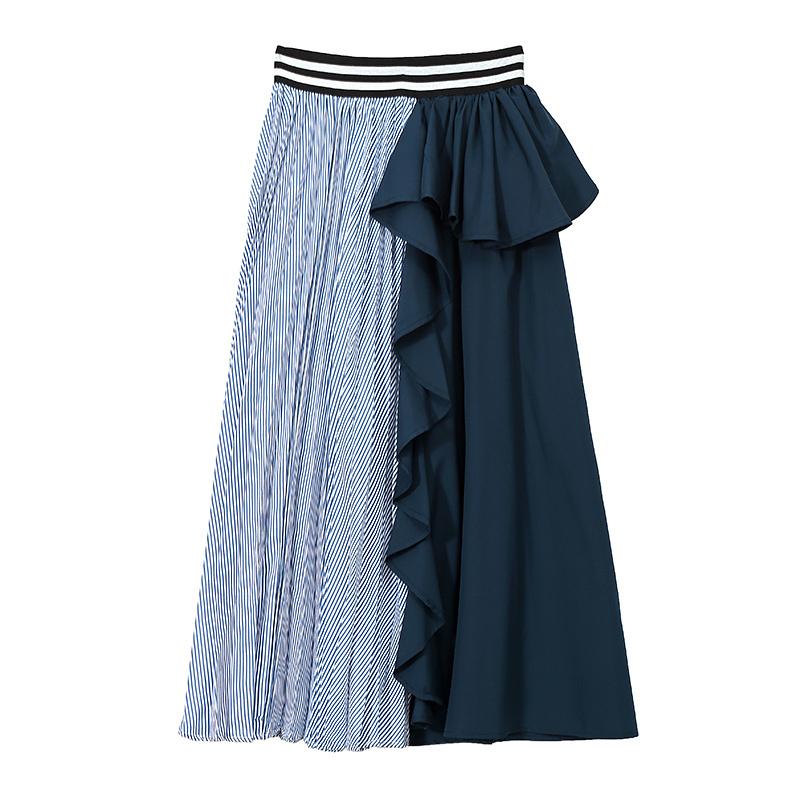 Patchwork Chiffon Fashion Pleated High Waist Skirt