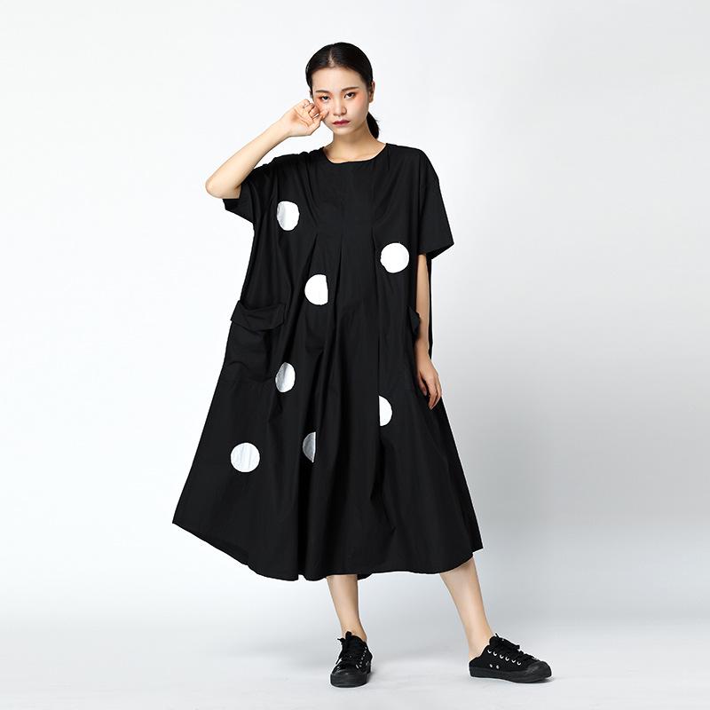 Dots Loose Round Neck Retro Midi Dress