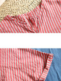 Single Button Stripe Vintage Summer T-Shirt