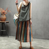 Vintage Natural Linen Striped A-Line Skirt