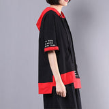 Hooded Summer Cotton Color Matching Spliced T-shirt