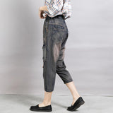 Women Embroidery Patchwork Burr Casual Jeans