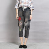 Women Embroidery Patchwork Burr Casual Jeans