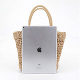 Casual Straw Solid Vertical Square Tote Bag