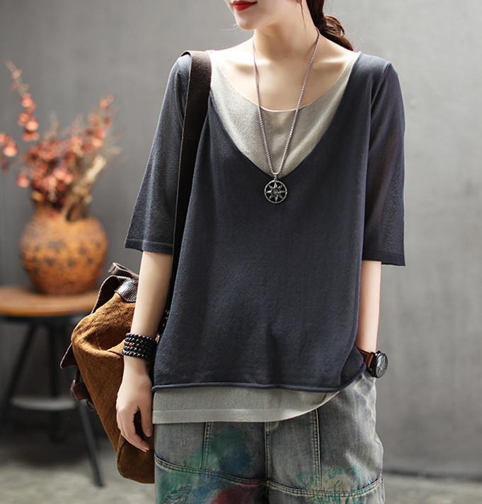 Summer Double Layer Casual Loose Knit T-Shirt