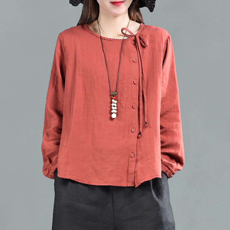 Women Long Sleeve Lace-Up Blouse