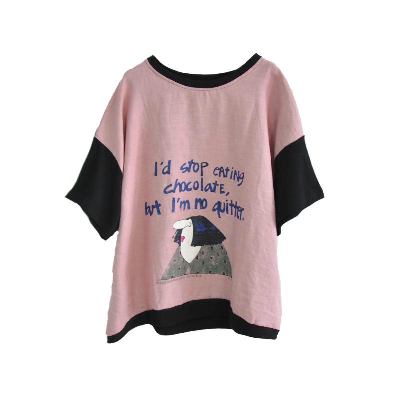 Cartoon And Letter Printed Spliced T-Shirt