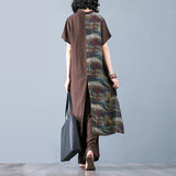Summer Casual Patchwork Shirt And Wide Leg Pants Two Piece Set