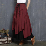 Ethnic Style Skirt High Waist Plaid Irregular Large Swing Skirt